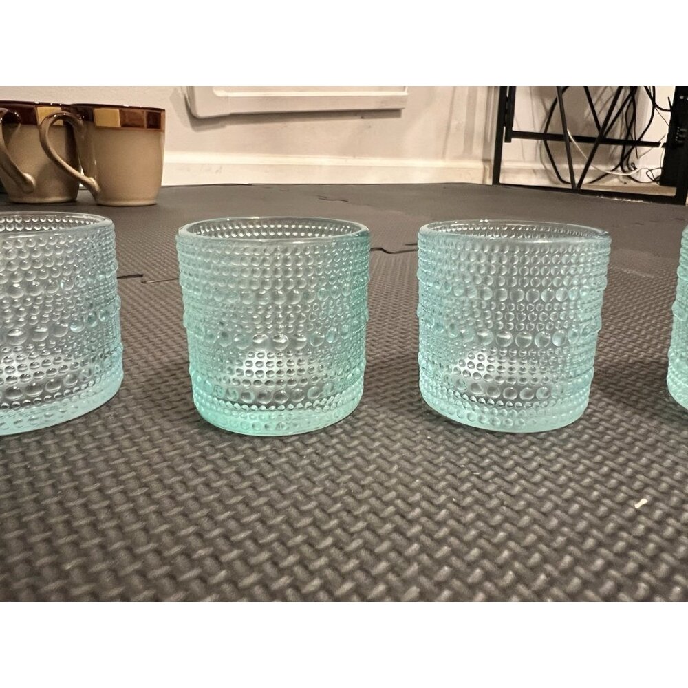 Vintage Style Aqua Hobnail Glass Tumblers Textured Set of 4 - Picture 2 of 3